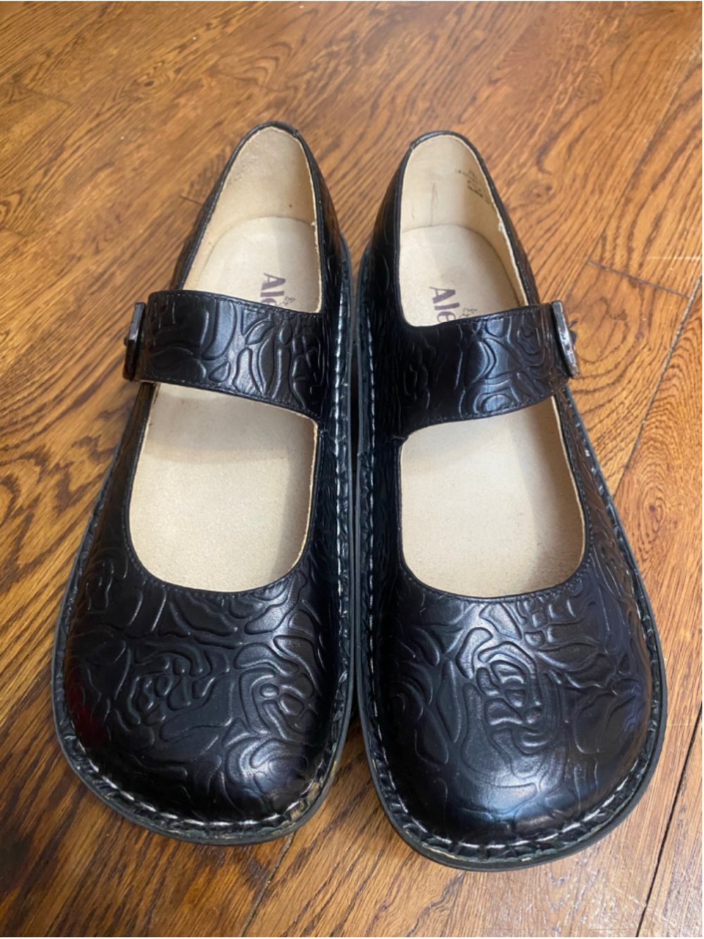 Alegria Black Embossed Mary Jane Rose Leather Comfort Shoes EU 40 PAL 531